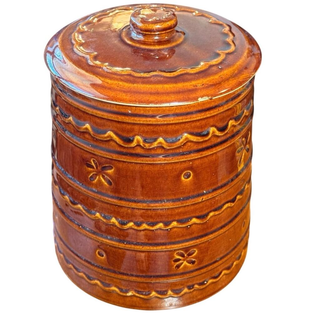 Vintage Marcrest Daisy and Dot Brown Stoneware Cookie Jar 1950s Oven Proof - Picture 4 of 9